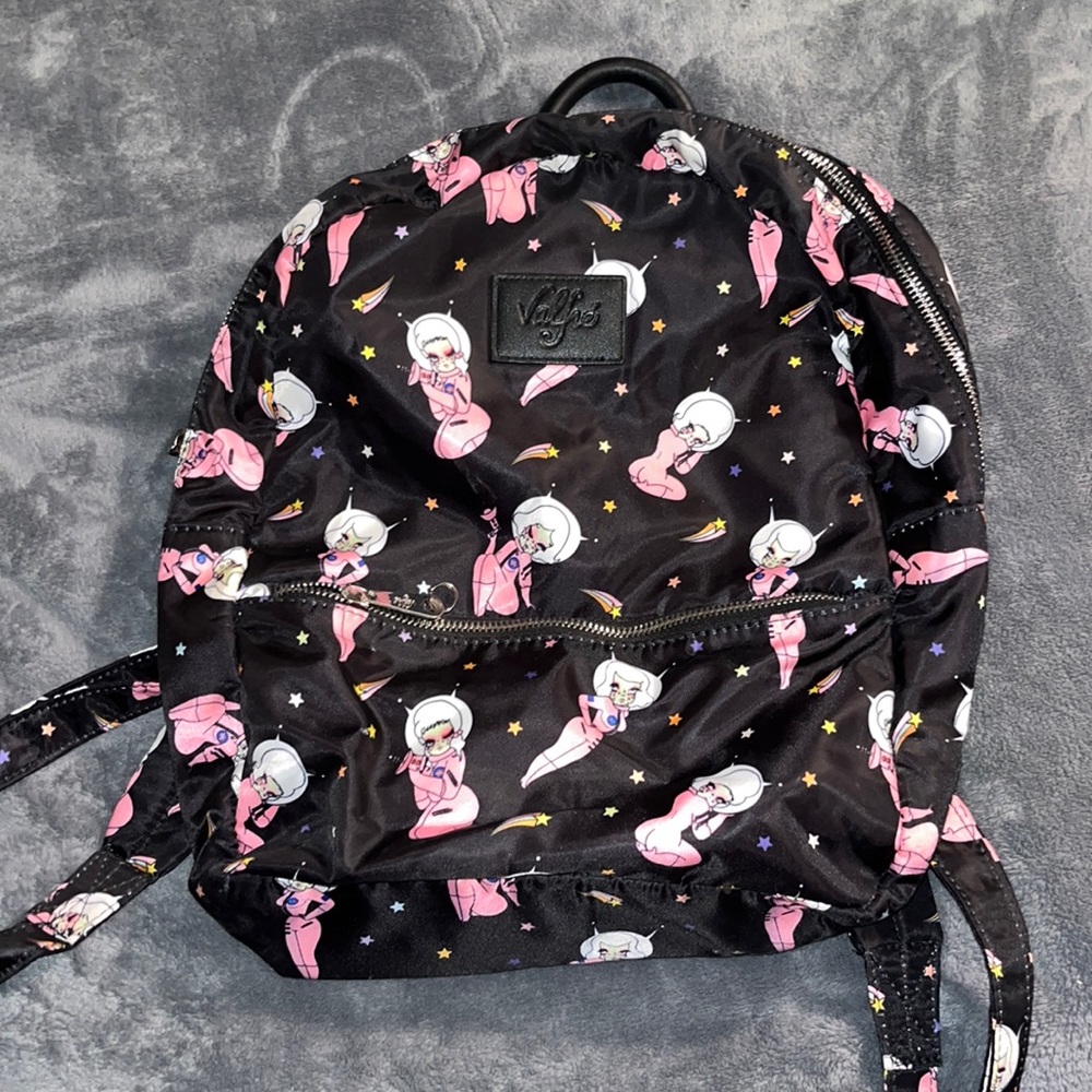 Valfré Black Backpack with Pink Space Girl Print